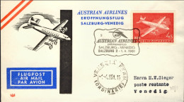 1961-Autriche Osterreich Austria I^volo AUA Salisburgo Venezia Del 1 Luglio - Autres & Non Classés