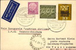 1961-Germania I^volo AUA Venezia Salisburgo Dispaccio Da Hannover - Briefe U. Dokumente