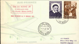 Vaticano-1960 Bollo Rosso I^volo Air France Roma Tokyo Volo Riportato Al 1 Genna - Aéreo