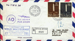 Vaticano-1959 Cat.Pellegrini N.1076 Euro 75, I^volo Boeing TWA Roma Parigi Del 4 - Airmail