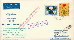1961-Holland Nederland Olanda I^volo Lufthansa LH 346 Dusseldorf Milano Del 3 Ap - Poste Aérienne
