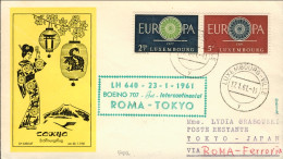 1961-Luxembourg Lussemburgo I^volo Lufthansa Boeing 707 Roma Tokyo Del 23 Gennai - Brieven En Documenten