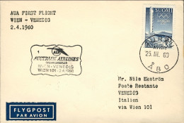 1960-Finlandia I^volo AUA Vienna Venezia Del 2 Aprile - Lettres & Documents