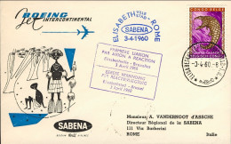 1960-Congo Belga Sabena I^volo Elisabethville Roma Del 3 Aprile - Autres & Non Classés