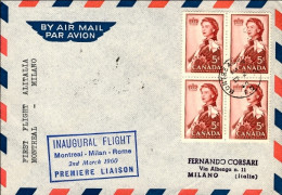 1960-Canada I^volo Alitalia Montreal Milano Del 2 Marzo, Cat.Pellegrini N.1098 E - Erst- U. Sonderflugbriefe