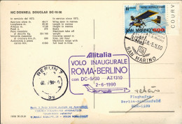 1990-San Marino Aerogramma Cartolina Illustrata Aereo Douglas DC 9 Bollo I^volo  - Luchtpost