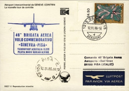 1986-Svizzera Cartolina Illustrata Aeroporto Di Ginevra Bollo Blu 46 Brigata Aer - Sonstige & Ohne Zuordnung