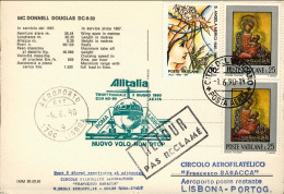 Vaticano-1990 Cartolina Illustrata Aereo Douglas DC 9 Bollo Nuovo Volo Non Stop  - Airmail