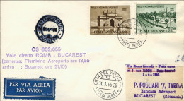 Vaticano-1967 I^volo Roma Bucarest (Bucharest) Del 1 Aprile (50 Pezzi Trasportat - Poste Aérienne
