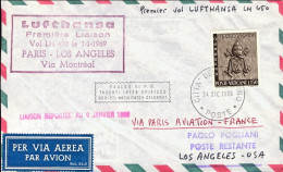 Vaticano-1968 I^volo Lufthansa LH 450 Parigi Los Angeles Via Montreal Del 1 Genn - Poste Aérienne