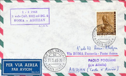 Vaticano-1968 I^volo AZ-832 Roma Abidjan (Costa D'Avorio)del 1 Aprile - Poste Aérienne