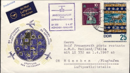 1967-Germania Berlino Est (DDR) Bollo Viola I^volo Lufthansa Monaco Milano LH 33 - Storia Postale