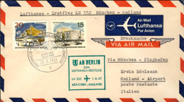 1967-Germania Berlino I^volo Lufthansa Monaco Milano LH 332 Del 1 Aprile, Bollo  - Storia Postale