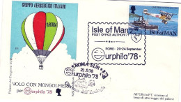 1978-Isola Di Man Volo Con Mongolfiera Per Eurphila Roma-Pomezia Al Verso Bollo  - Isle Of Man