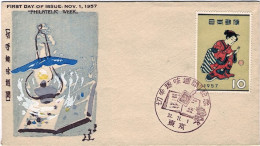 1957-Giappone Japan S.1v."Settimana Filatelica"su Fdc Illustrata, Cachet - FDC