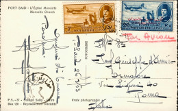 1953-Egitto Cartolina Port Said Chiesa Maronita Diretta In Italia Affrancata Con - Autres & Non Classés