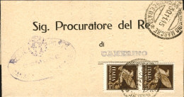 1945-piego Comunale Affrancato Coppia Posta Aerea 50c. Pegaso Annullo Di Camerin - Storia Postale