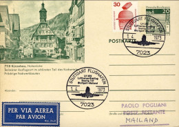 1973-Germania Intero Postale Con Affrancatura Aggiunta I^volo Boeing 737 Stoccar - Lettres & Documents