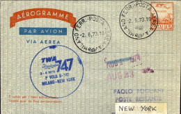 1973-biglietto Postale L.110 TWA I^volo 747 Milano New York Del 1 Giugno, - Poste Aérienne