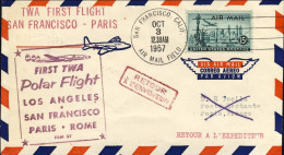 1957-U.S.A. Bollo Figurato Vinaceo I^volo Polare San Francisco-Parigi Del 3 Otto - Other & Unclassified