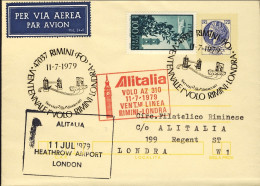 1979-volo Speciale Alitalia AZ 310 Ventennale I^volo Linea Rimini Londra Del 11  - Poste Aérienne