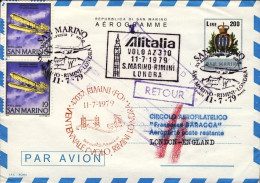 1979-San Marino Aerogramma Volo Speciale Alitalia AZ 310 Ventennale I^volo Linea - Airmail