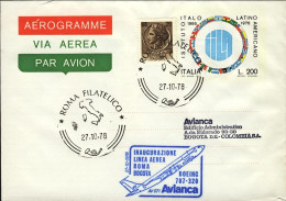 1978-volo Avianca Boeing 707,bollo Blu Inaugurazione Linea Aerea Roma Bogota - Poste Aérienne