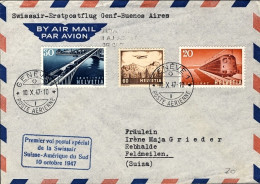 1947-Svizzera Volo Speciale Swissair Svizzera-America Del Sud Del 10 Ottobre - Premiers Vols