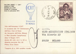 1974-cartolina Pallone Libero I-CAIT Volo Dell'aerostato In Occasione Del 70^ An - Poste Aérienne