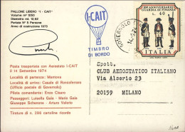 1974-cartolina Pallone Libero I-CAIT Volo Dell'aerostato Da Mantova A Casale Di  - Poste Aérienne
