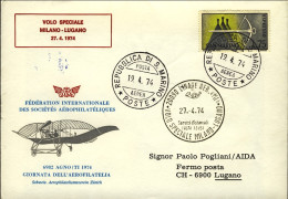 1974-San Marino Aerogramma Agno Giornata Dell'aerofilatelia Volo Speciale Milano - Poste Aérienne