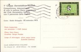 1973-Como Stadio Sinigaglia Cartolina 1 Coppa Aerostatica Henkel Posta Trasporta - Poste Aérienne