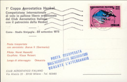 1973-Como Stadio Sinigaglia Cartolina 1 Coppa Aerostatica Henkel Posta Trasporta - Poste Aérienne