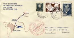 1958-Brasile Cat.Pellegrini N.882 Euro 60, Alitalia Volo Di Ritorno Del Pres.Gro - Airmail