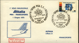 1975-I^volo Inaugurale Alitalia Pisa Francoforte Annullo 14^ Mostra Filatelica N - Poste Aérienne