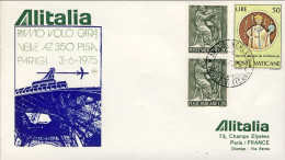 Vaticano-1975 Alitalia I^volo AZ 350 Pisa Parigi Del 3 Giugno - Posta Aerea