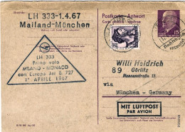 1967-Germania DDR I^volo Lufthansa Milano-Monaco Del 1 Aprile - Lettres & Documents