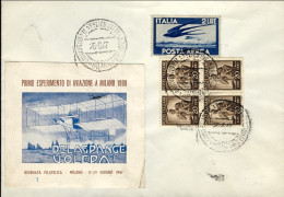 1947-busta Affr. Quartina 20c. Democratica+posta Aerea L.2 Rondini+erinnofilo Pr - 1946-60: Poststempel