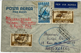 1948-cat.Pellegrini N.201 Euro 180, Milano Bruxelles I^volo A.L.I. Del 16 Aprile - Poste Aérienne