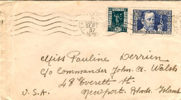 1937-France Francia Busta Diretta In U.S.A. Affrancata 1,50+0,50fr.Pasteur - Lettres & Documents