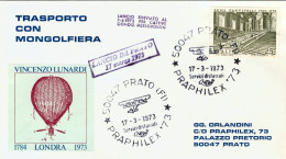 1973-trasporto Con Mongolfiera Per Praphilex '73 Lancio Da Prato Del 17 Marzo Ri - Airmail