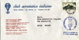 1972-club Aerostatico Italiano Volo In Pallone Libero Del 21 Novembre Da Costa M - Poste Aérienne