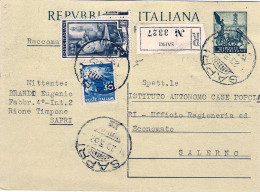 1952-cartolina Postale L.20 Auriga Con Affrancatura Aggiunta Tariffa Raccomandat - 1946-60: Poststempel