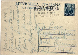 1952-cartolina Postale L.20 Auriga Annullo Meccanico "Arena Verona XXX Stagione  - 1946-60: Poststempel