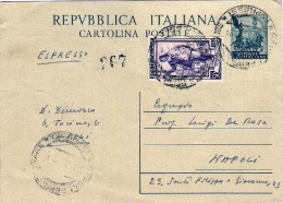 1952-cartolina Postale L.20 Auriga Con Affrancatura Aggiunta Tariffa Espresso L. - 1946-60: Poststempel