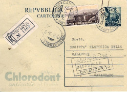 1954-cartolina Postale L.20 Chlorodont Con Affrancatura Aggiunta Tariffa Raccoma - 1946-60: Poststempel