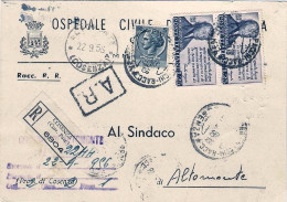 1956-cartolina Ospedaliera Raccomandata Affrancata L.5 Siracusana+coppia L.25 Am - 1946-60: Poststempel