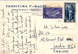 1951-cartolina Affrancata L.15 Italia Al Lavoro+L.20 Montecassino,firmata Chiava - 1946-60: Poststempel