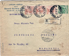 1927-busta Raccomandata Affr. 5c. Leoni + 60c. Michetti Singolo + Coppia, Al Ver - Poststempel