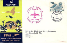 1961-Filippine I^volo BOAC Manila Roma Del 2 Novembre, Bollo Rosso First Flight  - Philippines